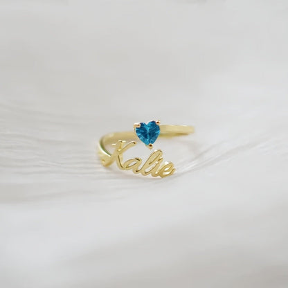 Personalized Name & Birthstone Heart Ring