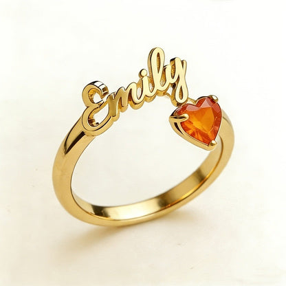 Personalized Name & Birthstone Heart Ring