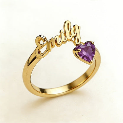 Personalized Name & Birthstone Heart Ring