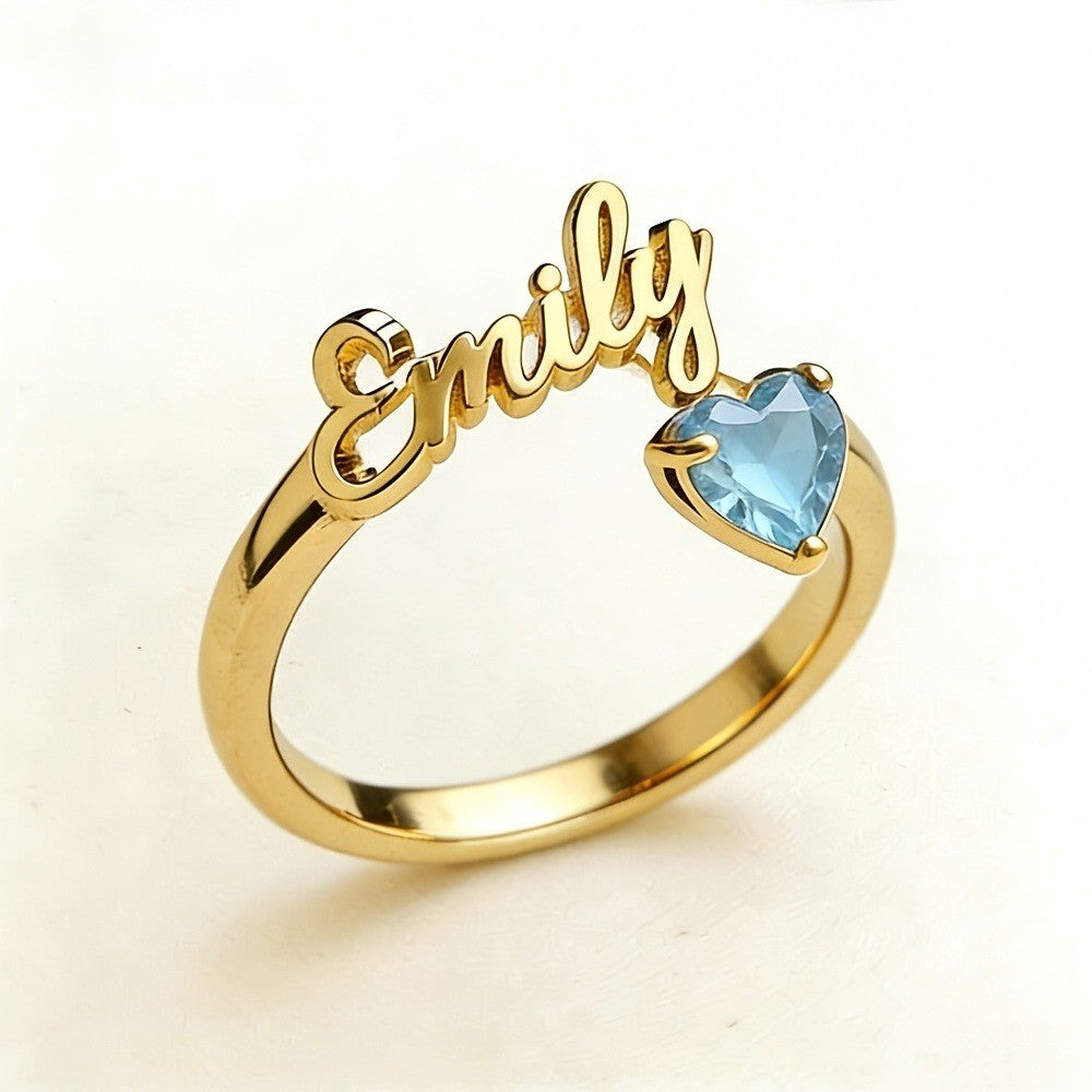 Personalized Name & Birthstone Heart Ring