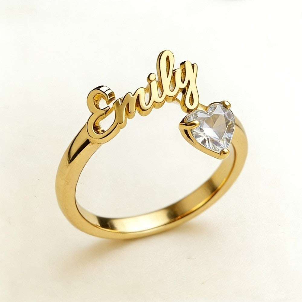 Personalized Name & Birthstone Heart Ring