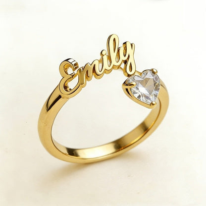 Personalized Name & Birthstone Heart Ring