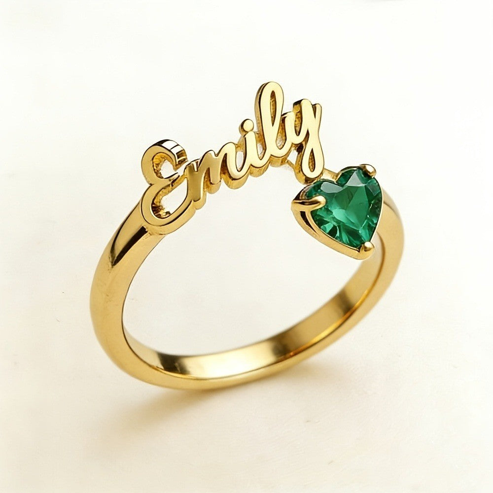 Personalized Name & Birthstone Heart Ring
