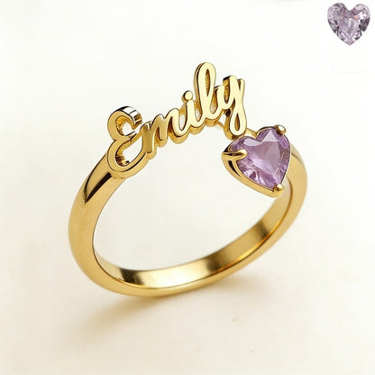 Personalized Name & Birthstone Heart Ring