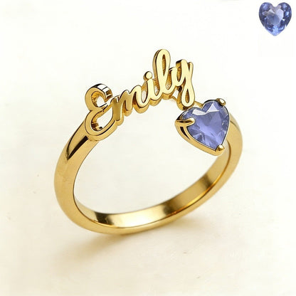 Personalized Name & Birthstone Heart Ring