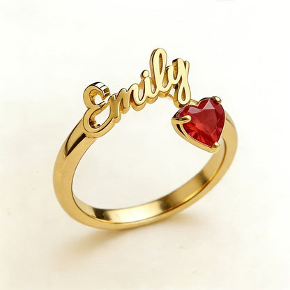 Personalized Name & Birthstone Heart Ring