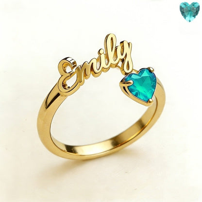 Personalized Name & Birthstone Heart Ring
