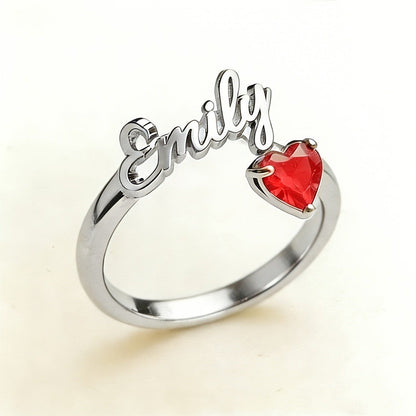 Personalized Name & Birthstone Heart Ring