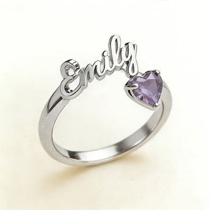 Personalized Name & Birthstone Heart Ring