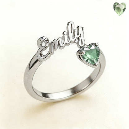 Personalized Name & Birthstone Heart Ring
