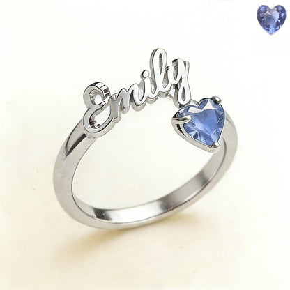 Personalized Name & Birthstone Heart Ring
