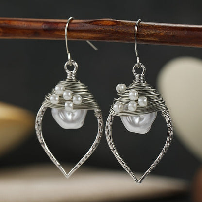 Wire Wrapped Shell Leaf Earrings