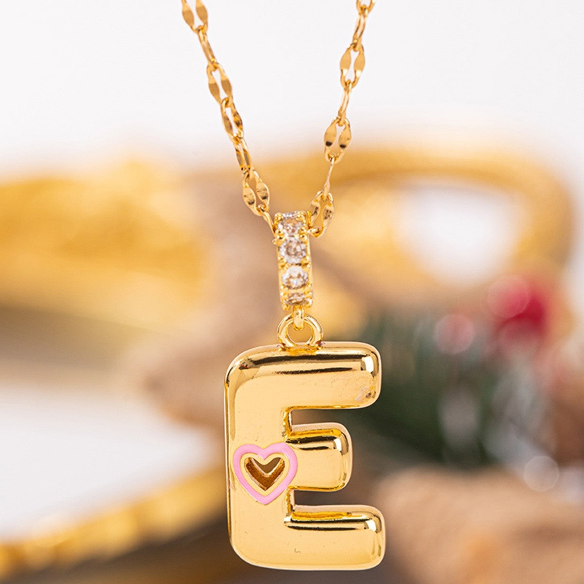 Pink Heart Initial H Necklace