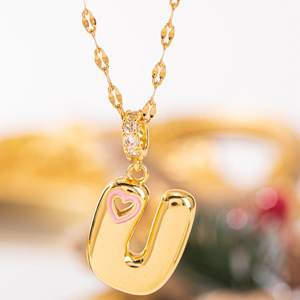 Pink Heart Initial H Necklace