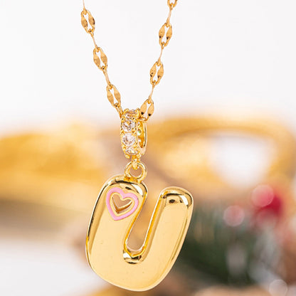 Pink Heart Initial H Necklace