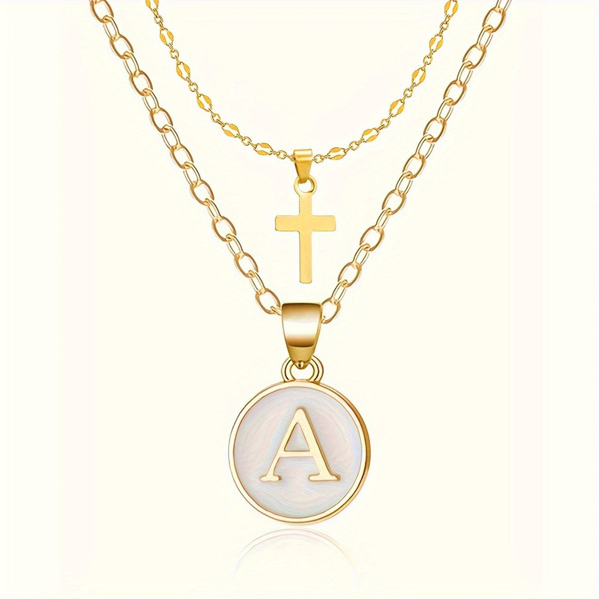 Initial Cross Layered Necklace