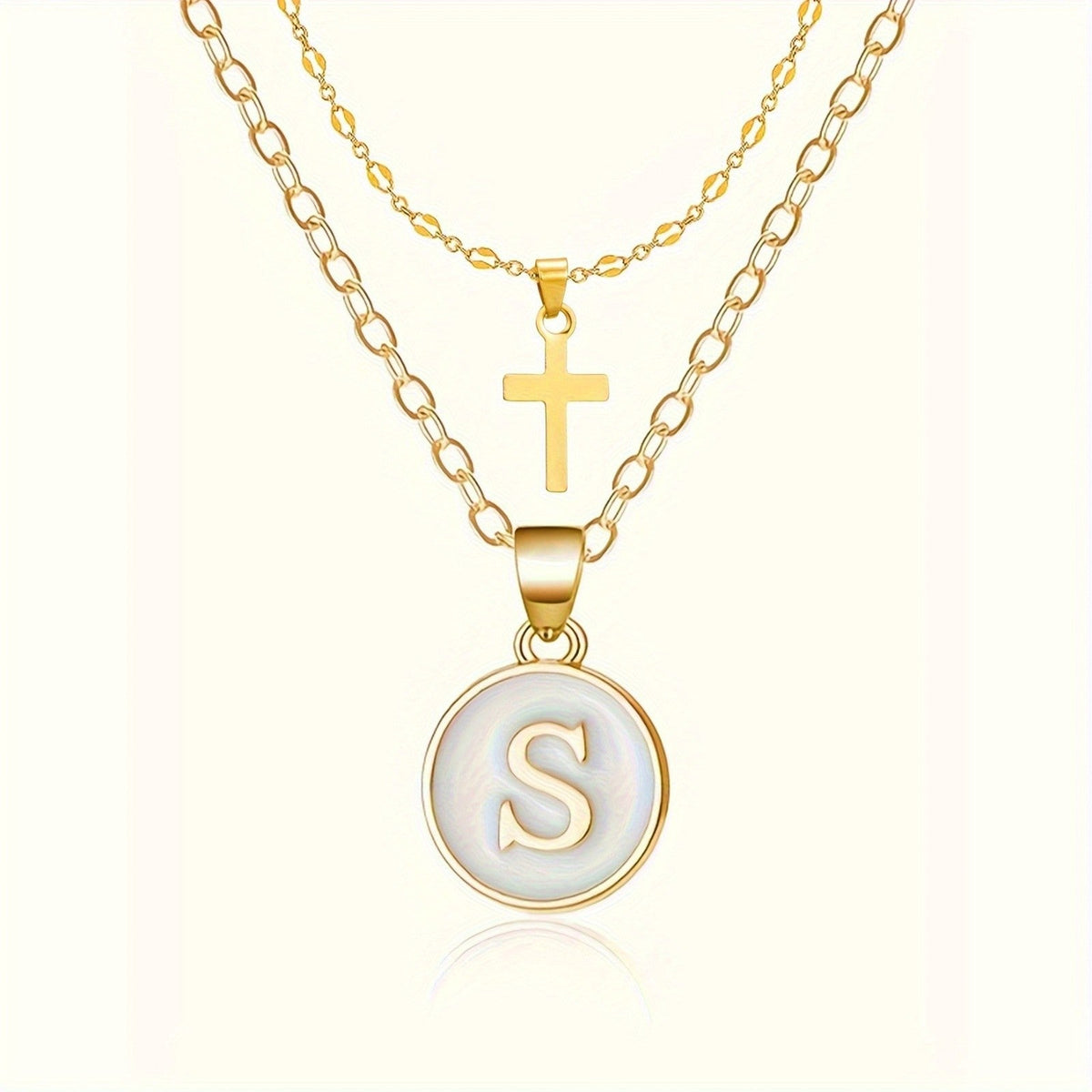 Initial Cross Layered Necklace