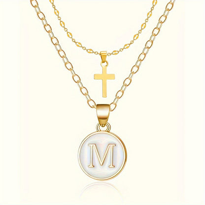 Initial Cross Layered Necklace