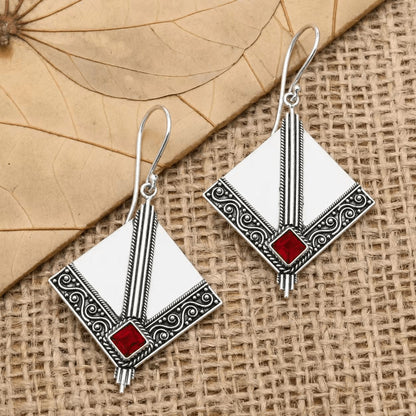 Red Square Scroll Earrings