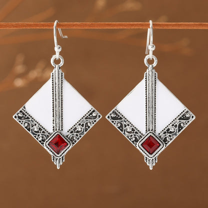 Red Square Scroll Earrings