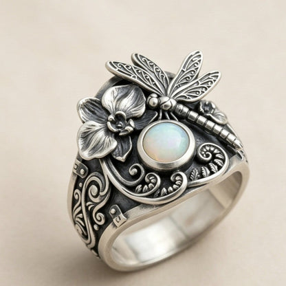 Dragonfly Floral Opal Ring