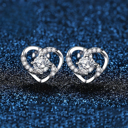 Twisted Heart Crystal Stud Earrings