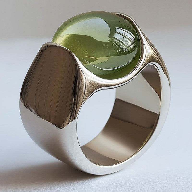 Green Glass Dome Ring