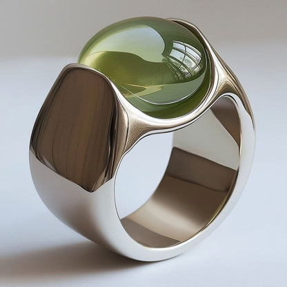 Green Glass Dome Ring