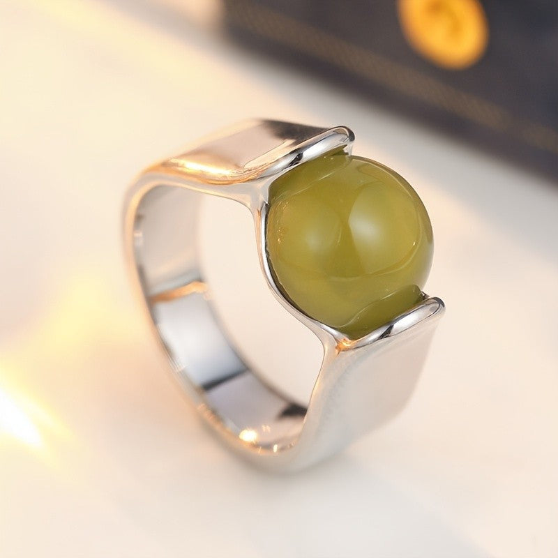 Green Glass Dome Ring