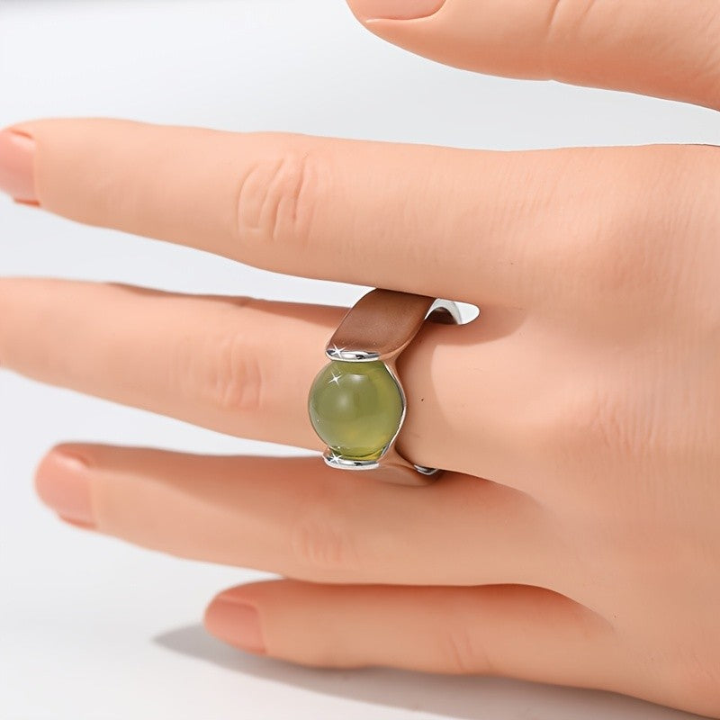 Green Glass Dome Ring