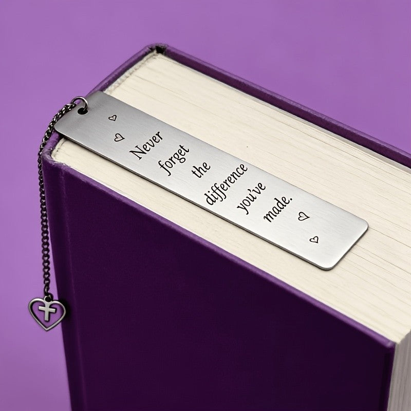 Inspirational Quote Bookmark with Heart Cross Charm