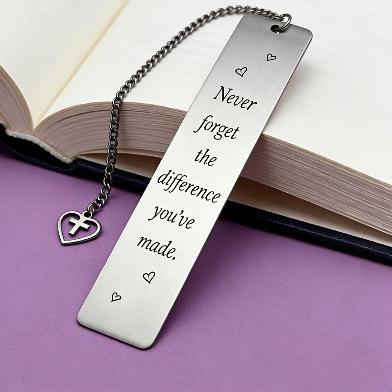 Inspirational Quote Bookmark with Heart Cross Charm