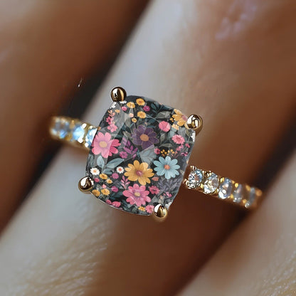Colorful Floral Square Ring & Bracelet Set