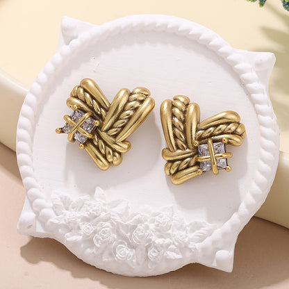Braided Knot Square Crystal Earrings