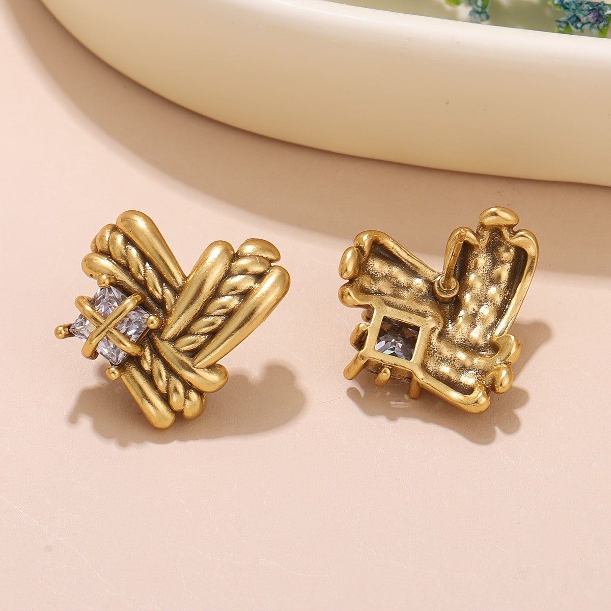 Braided Knot Square Crystal Earrings