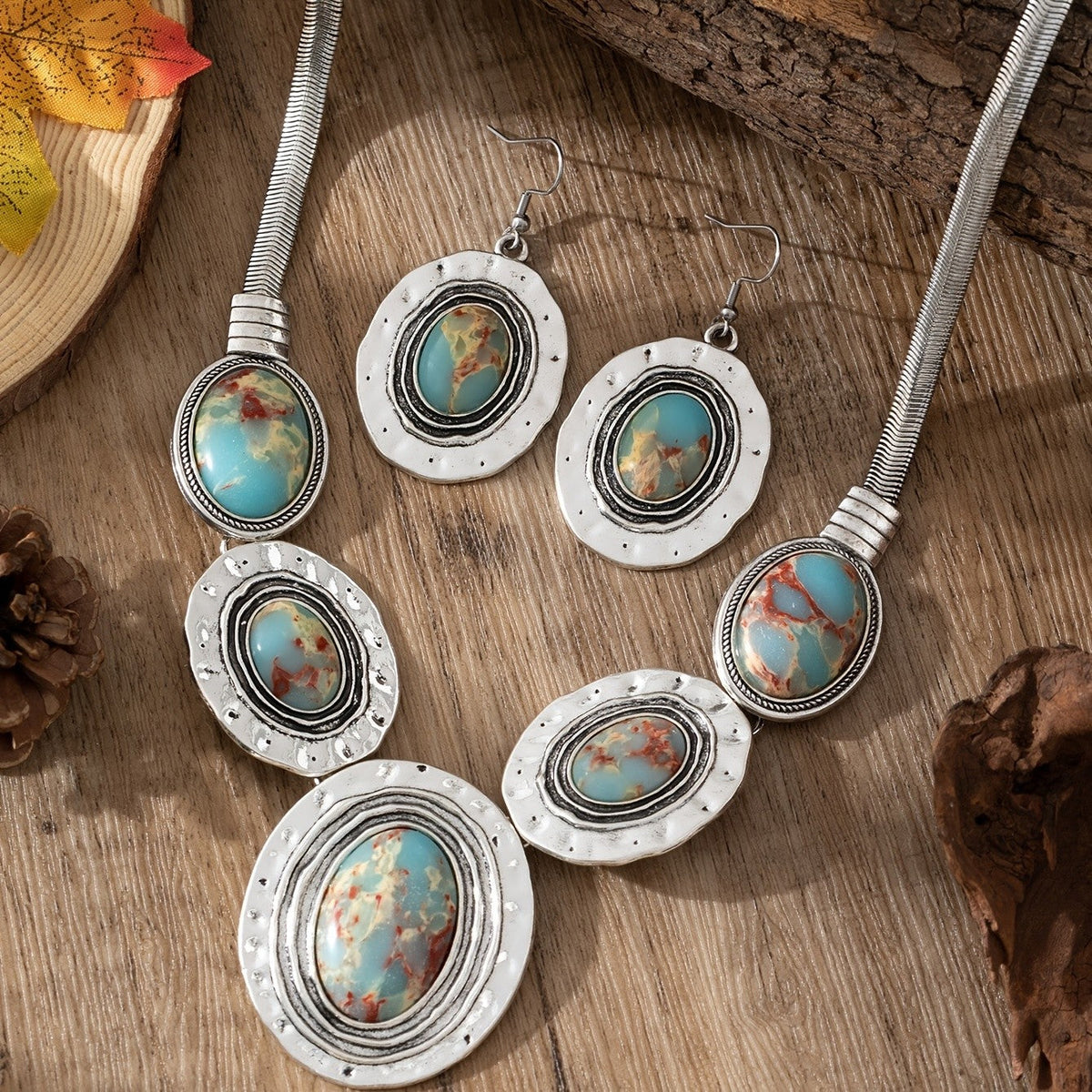 Marbled Stone Oval Jewelry Set