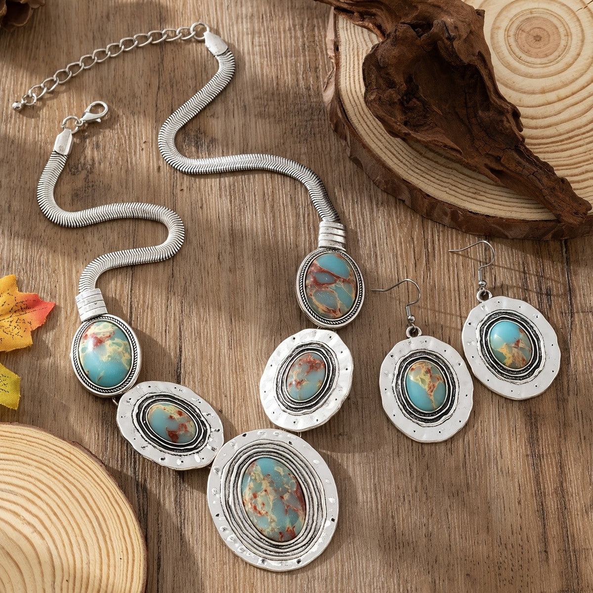 Marbled Stone Oval Jewelry Set