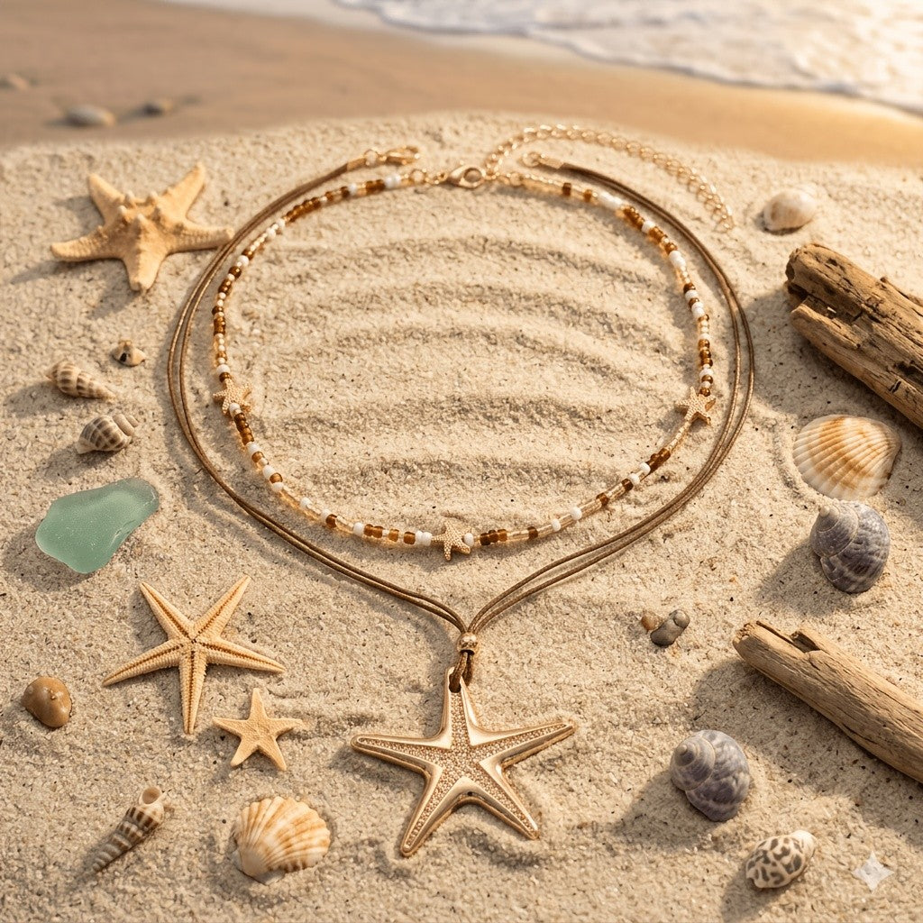 Textured Starfish Y-Necklace Set
