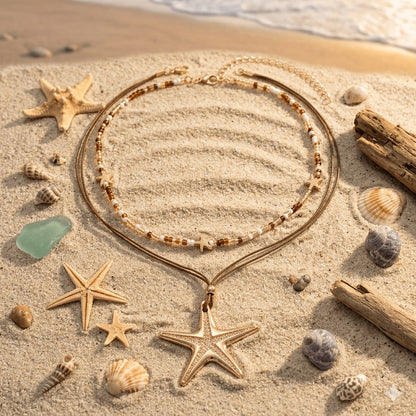 Textured Starfish Y-Necklace Set