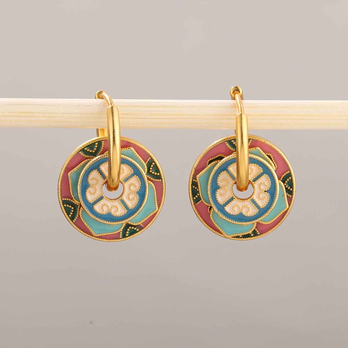 Layered Enamel Flower Hoop Earrings