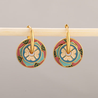 Layered Enamel Flower Hoop Earrings