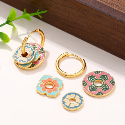 Layered Enamel Flower Hoop Earrings