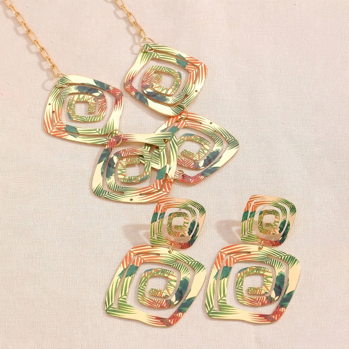 Tropical Square Spiral Jewelry Set