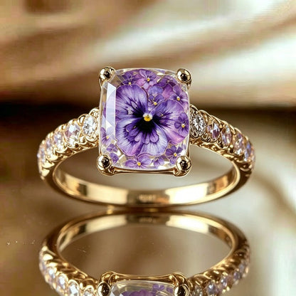 Purple Floral Square Ring