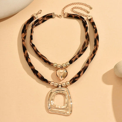 Leopard Heart & Square Layered Necklace