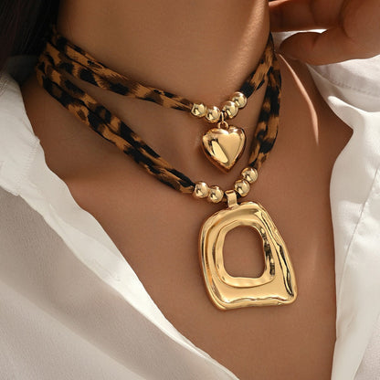 Leopard Heart & Square Layered Necklace