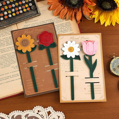 Faux Leather Flower Bookmark Set