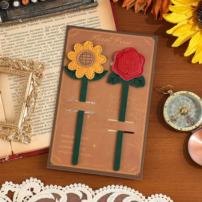 Faux Leather Flower Bookmark Set