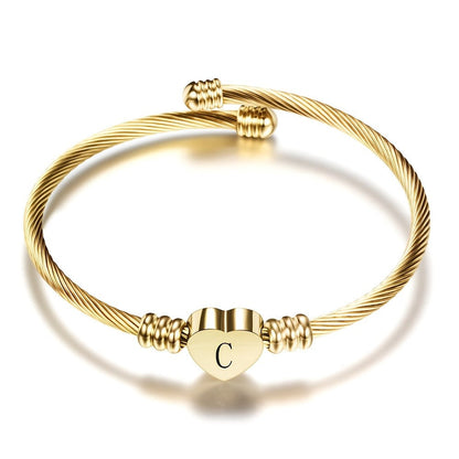 Twisted Wire Initial Heart Bangle
