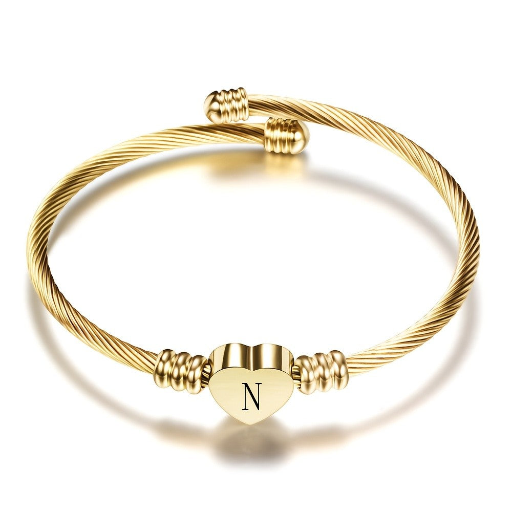 Twisted Wire Initial Heart Bangle